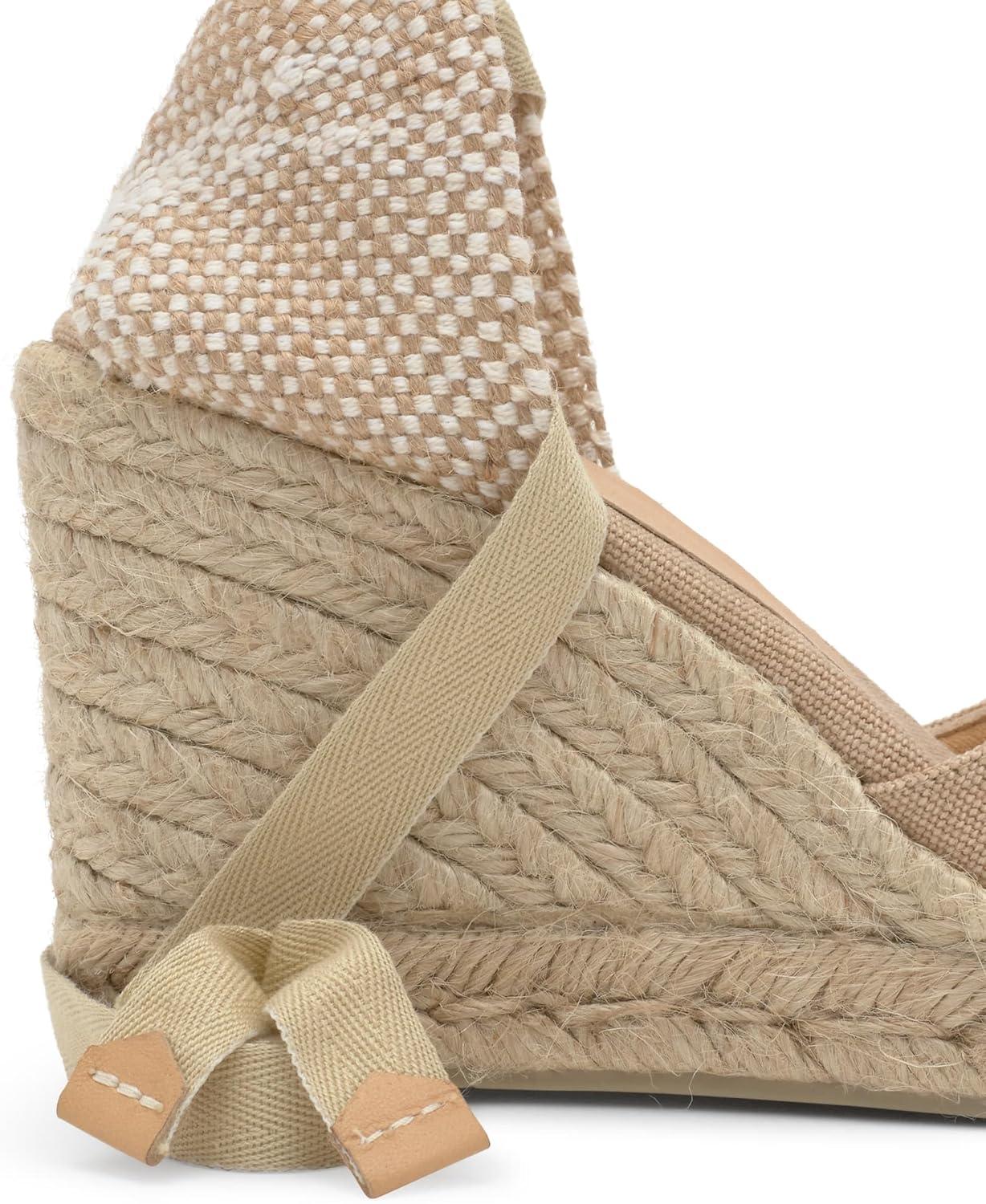 image:imageCastaer Womens Espadrille Heel Chiara Ecru Embossed in RASE with Bow Closure and Height of 11 cm Size 39Sand