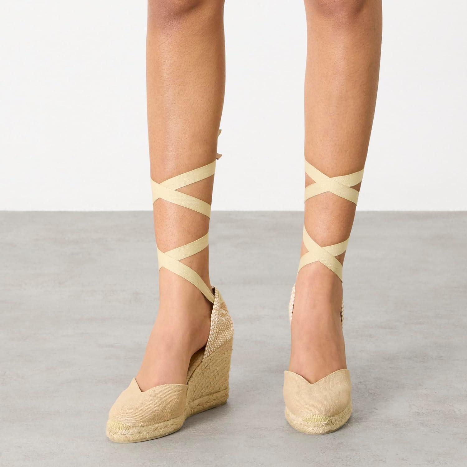 image:imageCastaer Womens Espadrille Heel Chiara Ecru Embossed in RASE with Bow Closure and Height of 11 cm Size 39Sand