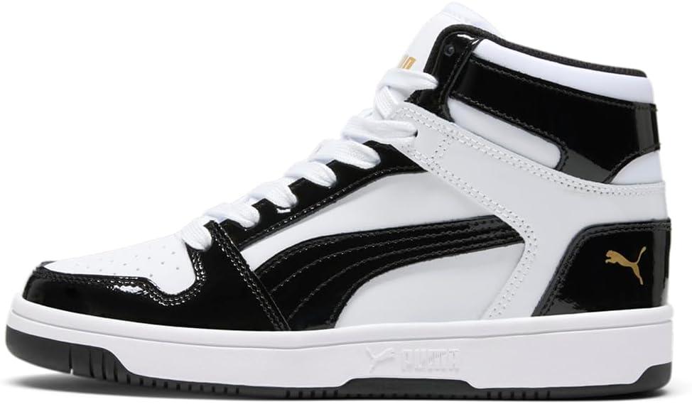 image:imagePuma Womens Rebound Layup Luster Mid ShoesPuma WhitePuma BlackPuma Team Gold