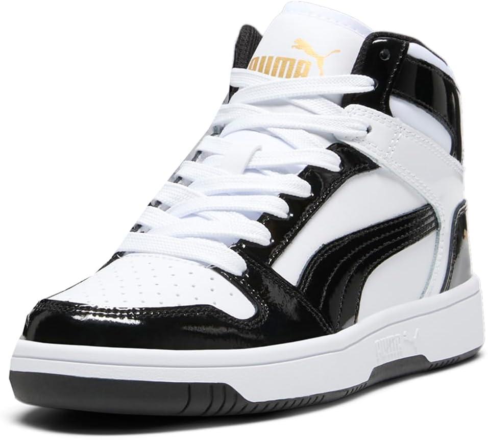 image:imagePuma Womens Rebound Layup Luster Mid ShoesPuma WhitePuma BlackPuma Team Gold