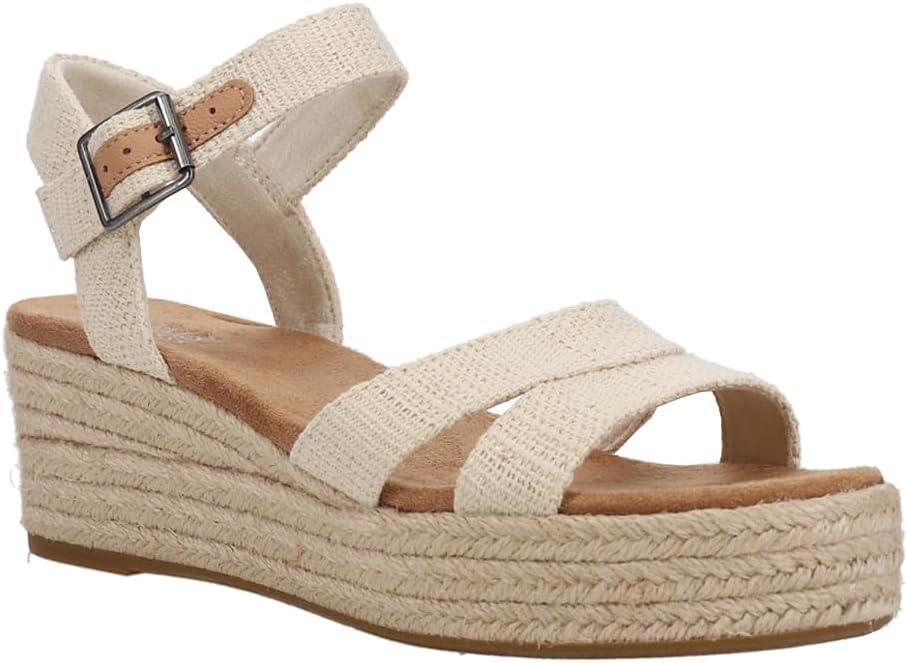 image:imageTOMS Womens Audrey Ankle Strap Platform Wedge SandalNatural Undyed Metallic Linen Stripe