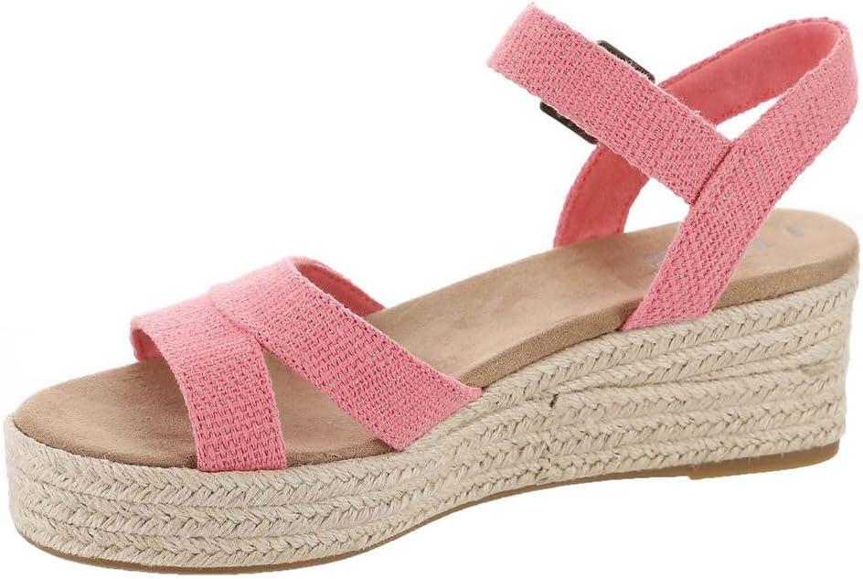 image:imageTOMS Womens Audrey Ankle Strap Platform Wedge SandalShell Pink Metallic Linen Stripe