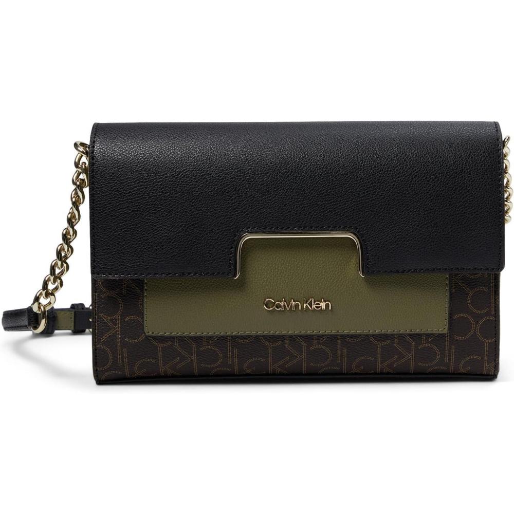 image:imageCalvin Klein Finley Signature Crossbody Bags for Women Interior Zippered Pocket Magnetic Snap ClosureBrownKhakiBlackOlive