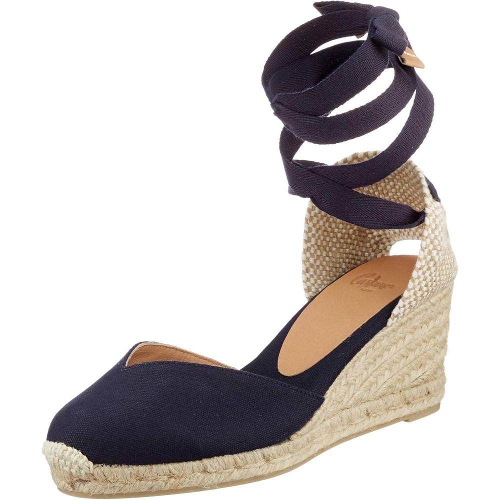 image:imageCastaer Womens Espadrille Heel Chiara Ecru Embossed in RASE with Bow Closure and Height of 11 cm Size 39Azul Marino
