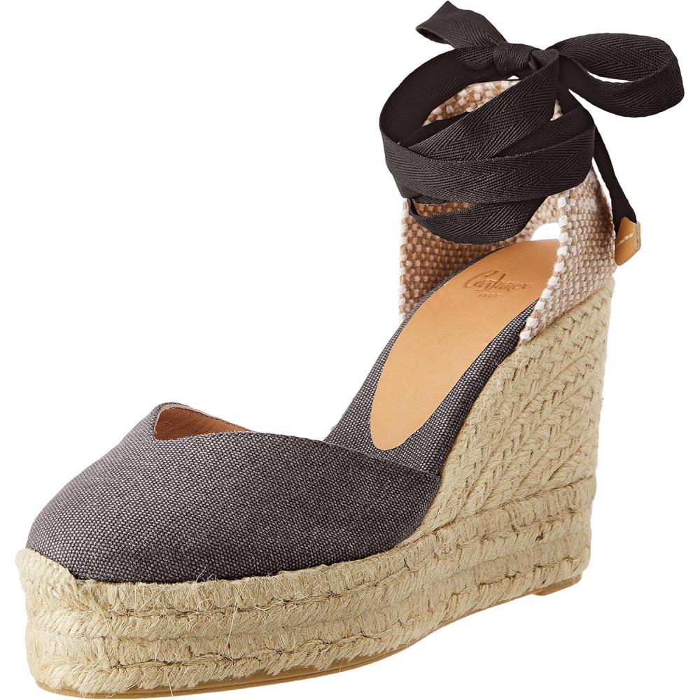 image:imageCastaer Womens Espadrille Heel Chiara Ecru Embossed in RASE with Bow Closure and Height of 11 cm Size 39Charcoal
