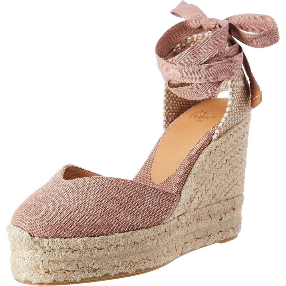 image:imageCastaer Womens Espadrille Heel Chiara Ecru Embossed in RASE with Bow Closure and Height of 11 cm Size 39Dusty Pink