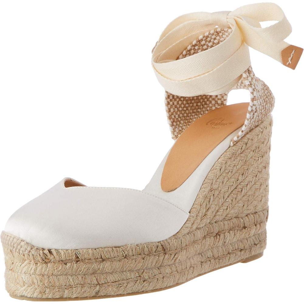 image:imageCastaer Womens Espadrille Heel Chiara Ecru Embossed in RASE with Bow Closure and Height of 11 cm Size 39Ecru
