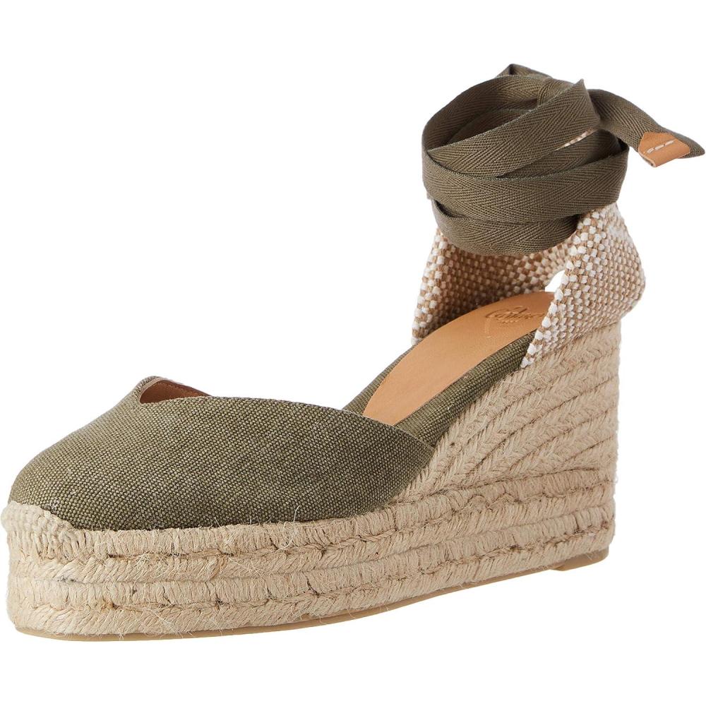 image:imageCastaer Womens Espadrille Heel Chiara Ecru Embossed in RASE with Bow Closure and Height of 11 cm Size 39Olive