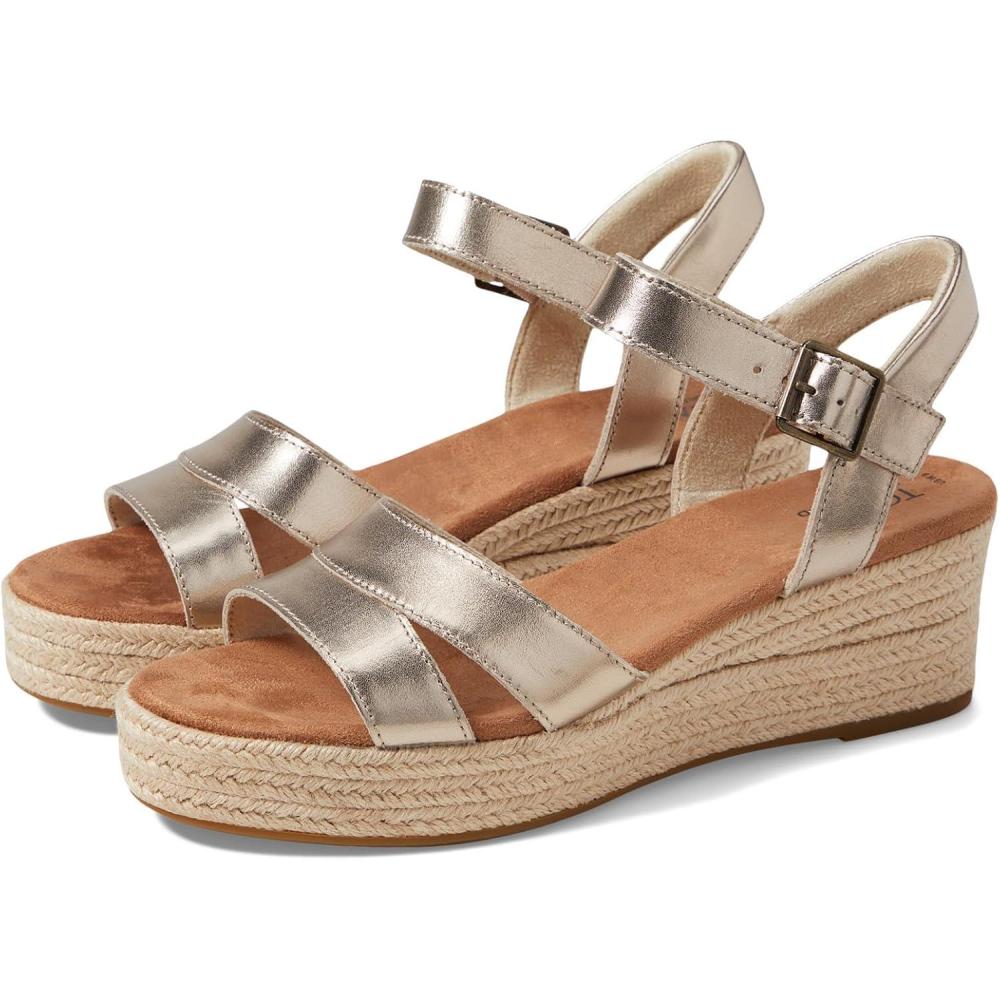 image:imageTOMS Womens Audrey Ankle Strap Platform Wedge SandalLight Gold Metallic Leather