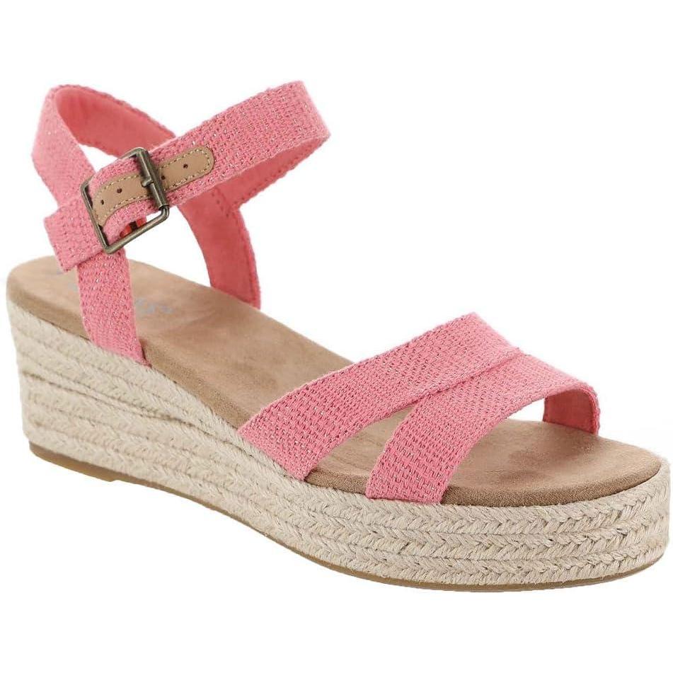 image:imageTOMS Womens Audrey Ankle Strap Platform Wedge SandalShell Pink Metallic Linen Stripe