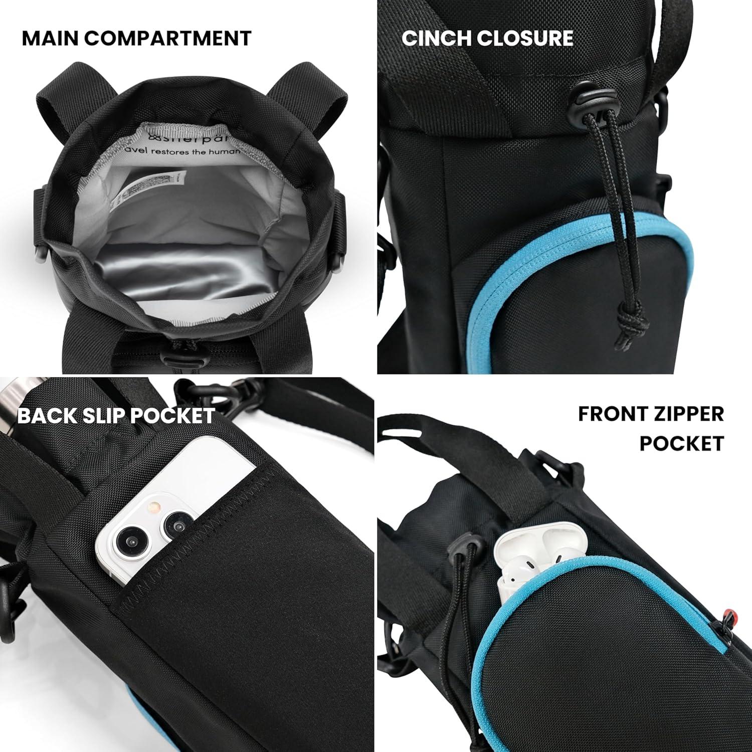 image:imageSherpani Izzie Water Bottle Holder HandsFree RFID Crossbody Water Bottle Carrier Bag wPhone Pocket Travel GiftWasabi Stone