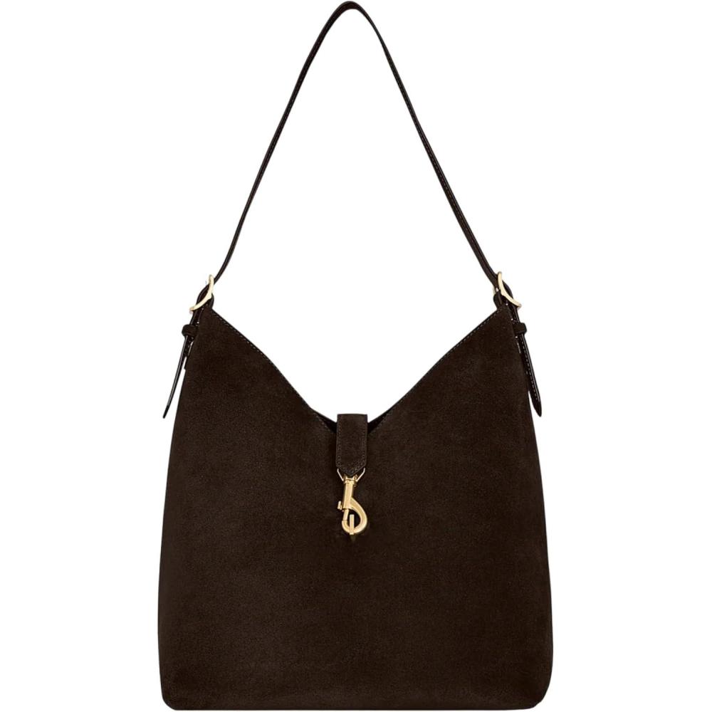 image:imageRebecca Minkoff Megan Mini Hobo Bag Womens Leather Shoulder Handbag with Magnetic Snap Closure Fondant
