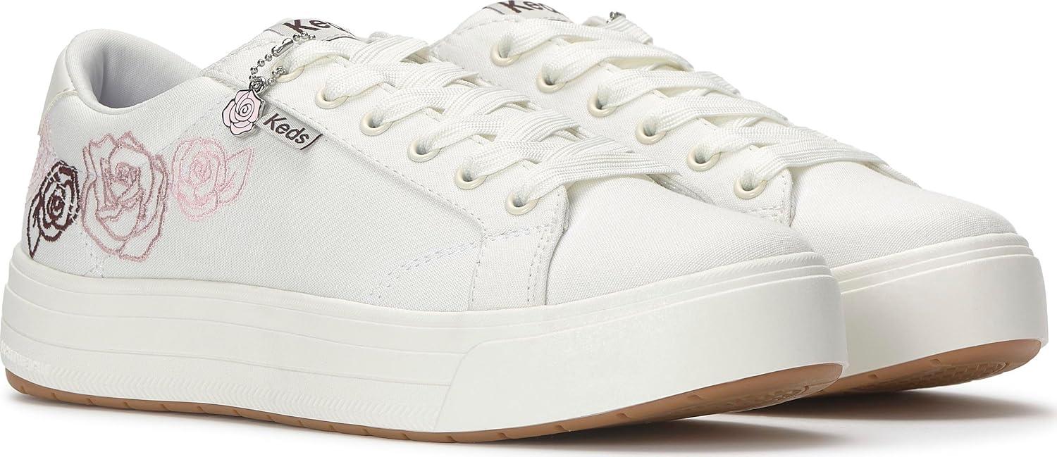 image:imageKeds Womens Park Lace Up SneakersSnow WhitePink Embroidery