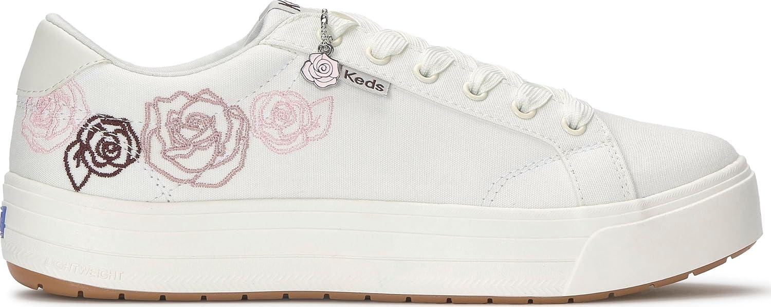 image:imageKeds Womens Park Lace Up SneakersSnow WhitePink Embroidery