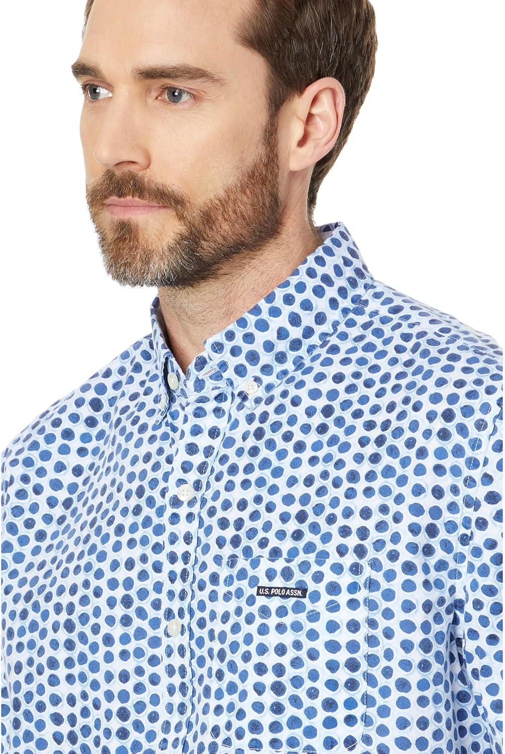 image:imageUS Polo ASSN Mens Short Sleeve Classic Fit Discharged Bubble Print Poplin Woven ShirtClassic Navy