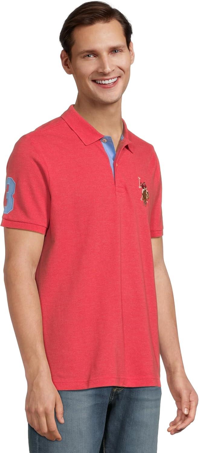 image:imageUS Polo Assn Mens Multicolor Double Rider Logo Solid Pique PoloField Red HeatherSurf Spring