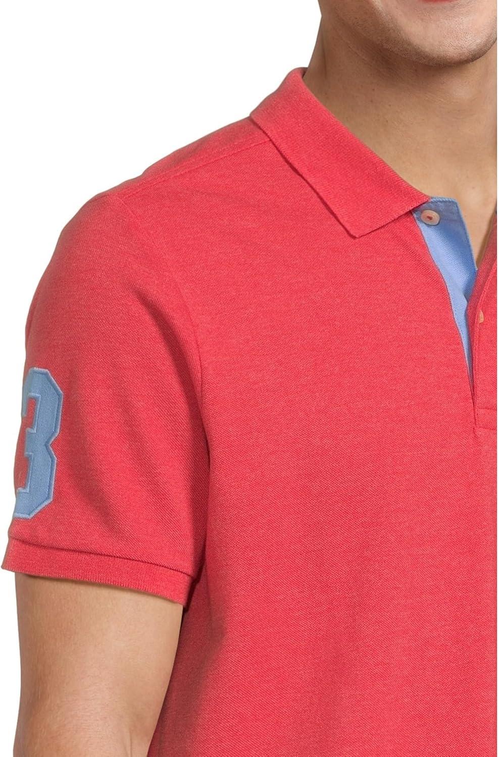 image:imageUS Polo Assn Mens Multicolor Double Rider Logo Solid Pique PoloField Red HeatherSurf Spring