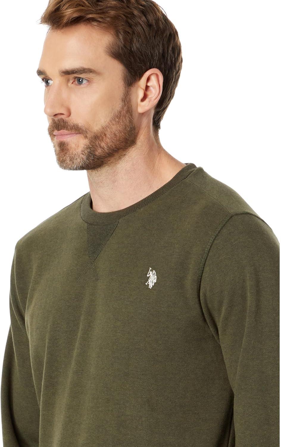 image:imageUS Polo Assn mens Long Sleeve Popover Crew Neck Fleece SweatshirtArmy HeatherVanilla Prep