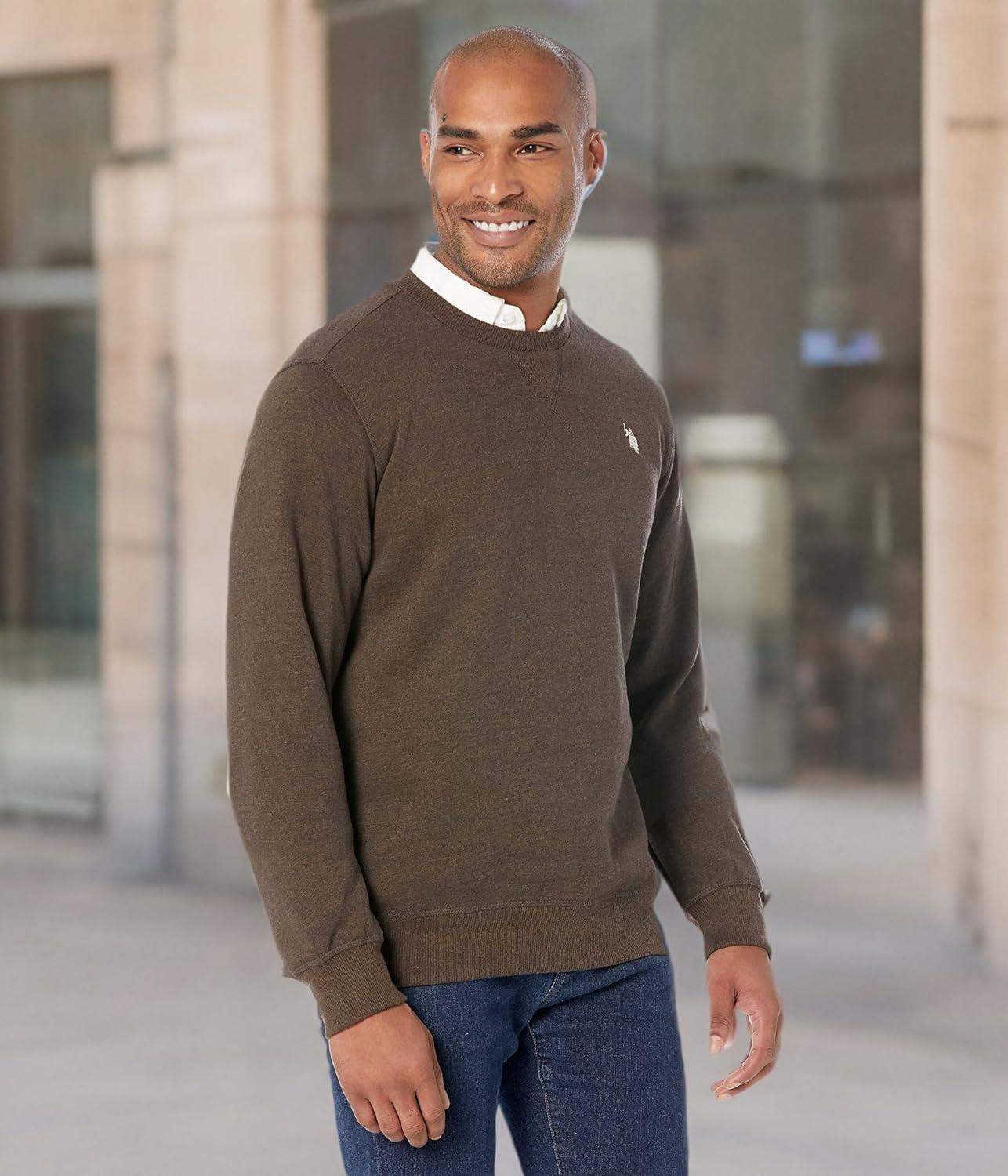 image:imageUS Polo Assn mens Long Sleeve Popover Crew Neck Fleece SweatshirtBrown Heather