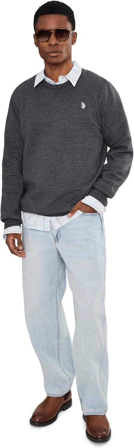 image:imageUS Polo Assn mens Long Sleeve Popover Crew Neck Fleece SweatshirtDark Heather Grey