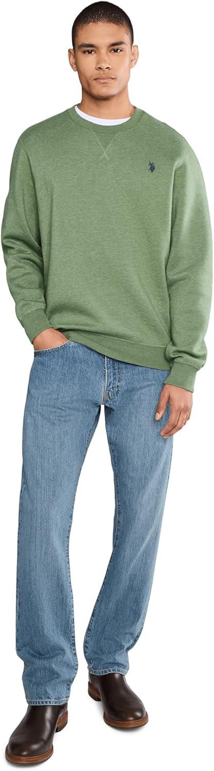 image:imageUS Polo Assn mens Long Sleeve Popover Crew Neck Fleece SweatshirtMoss Mountain Heather