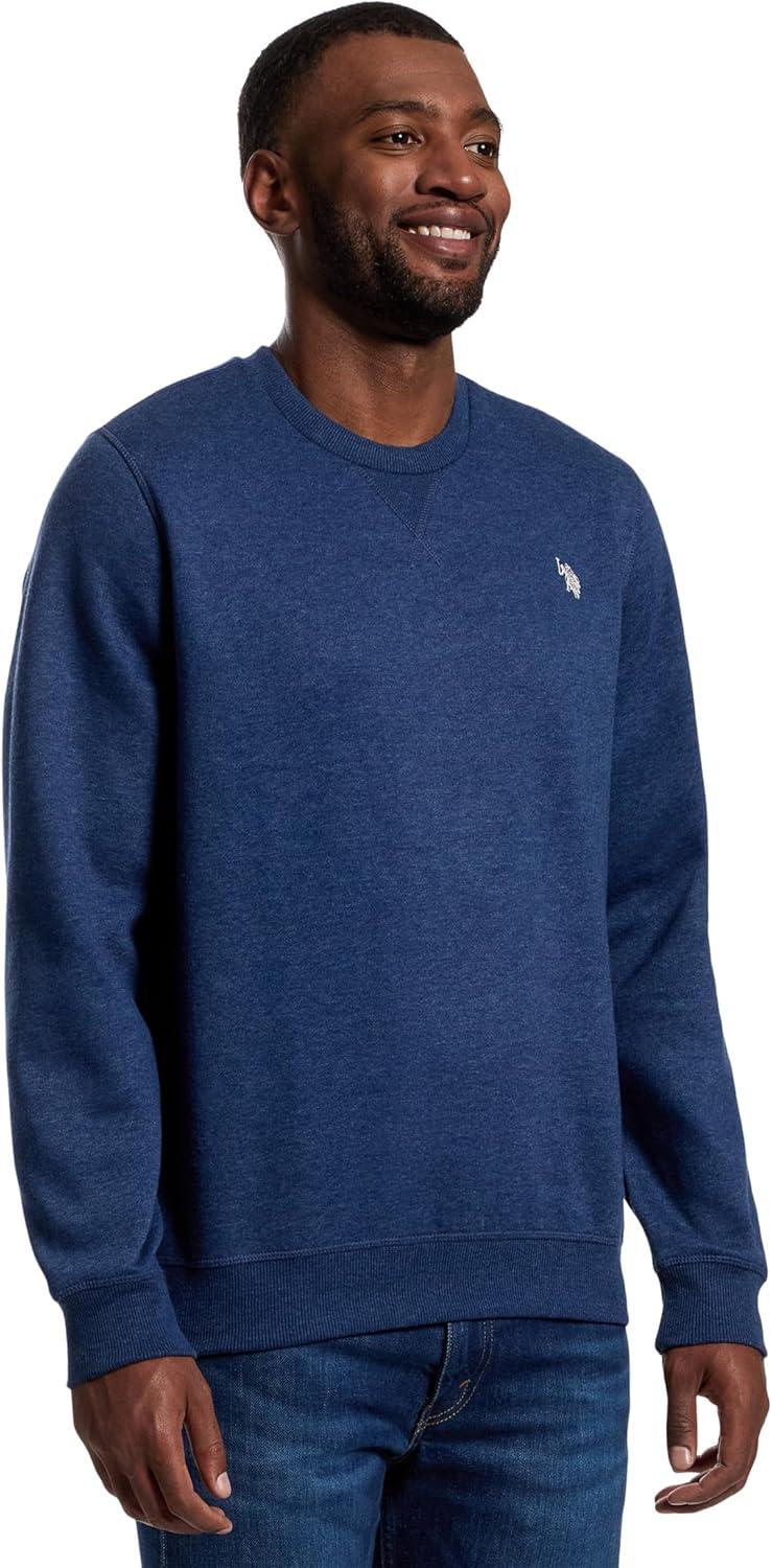 image:imageUS Polo Assn mens Long Sleeve Popover Crew Neck Fleece SweatshirtRinse Blue Heather