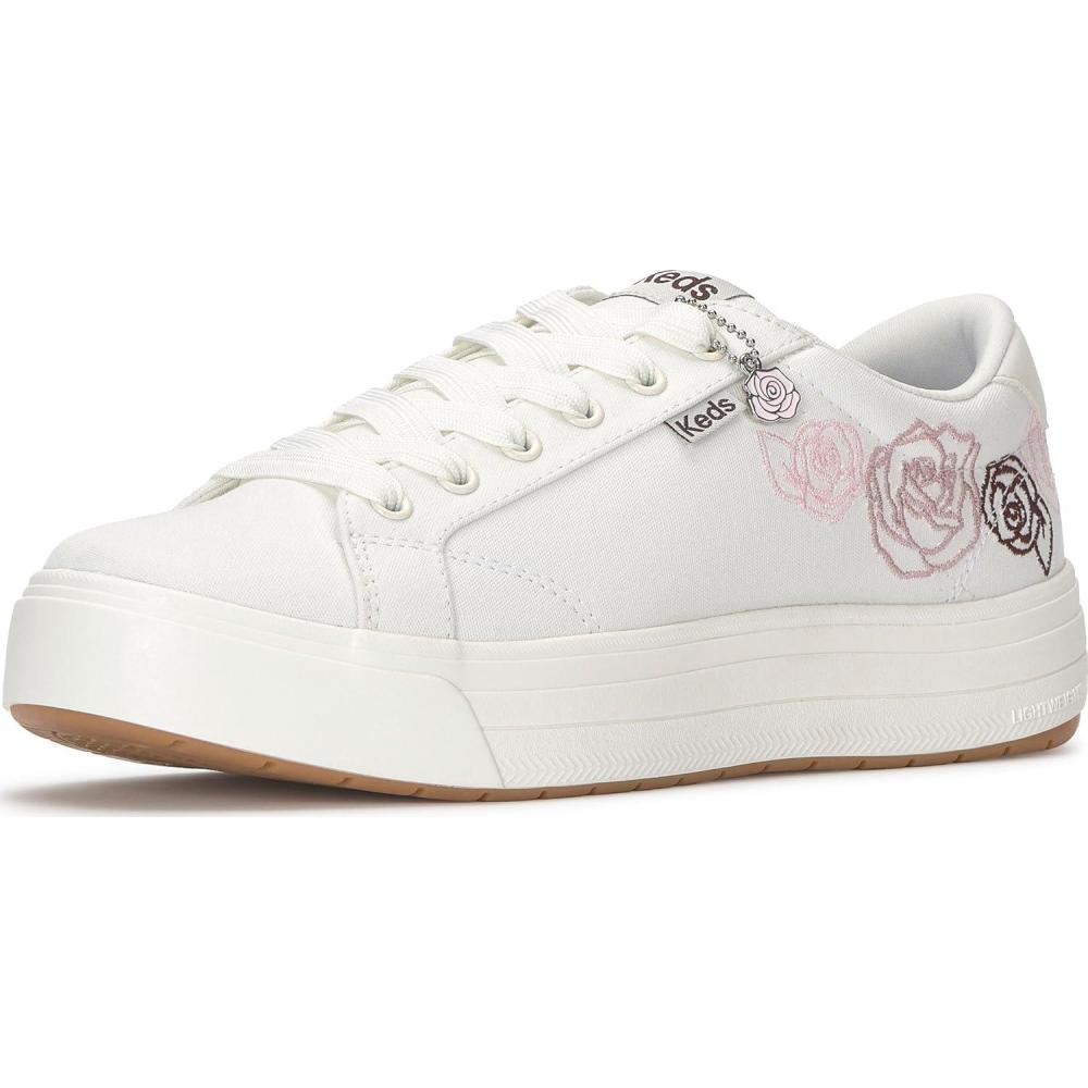 image:imageKeds Womens Park Lace Up SneakersSnow WhitePink Embroidery