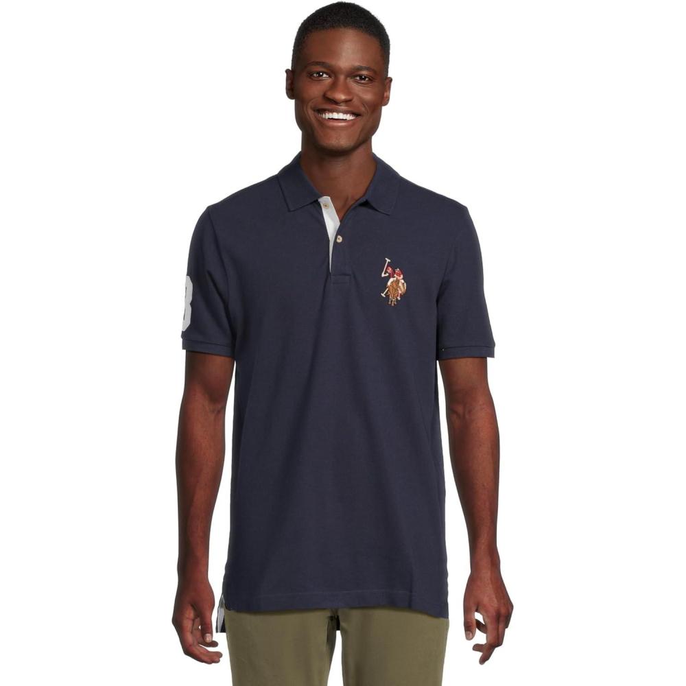 image:imageUS Polo Assn Mens Multicolor Double Rider Logo Solid Pique PoloClassic NavyWhite