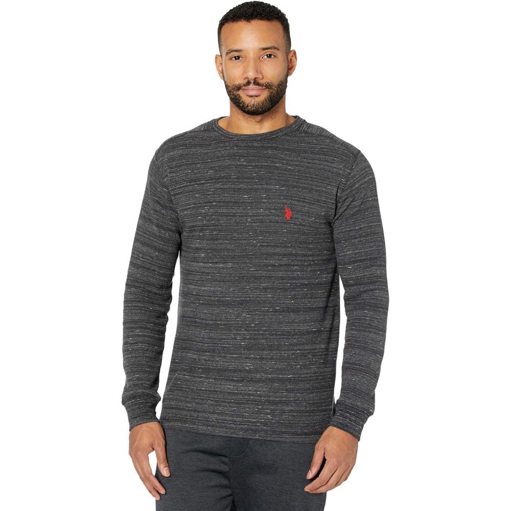 image:imageUS Polo Assn Mens Spece Dye Crew Neck Thermal ShirtBlack