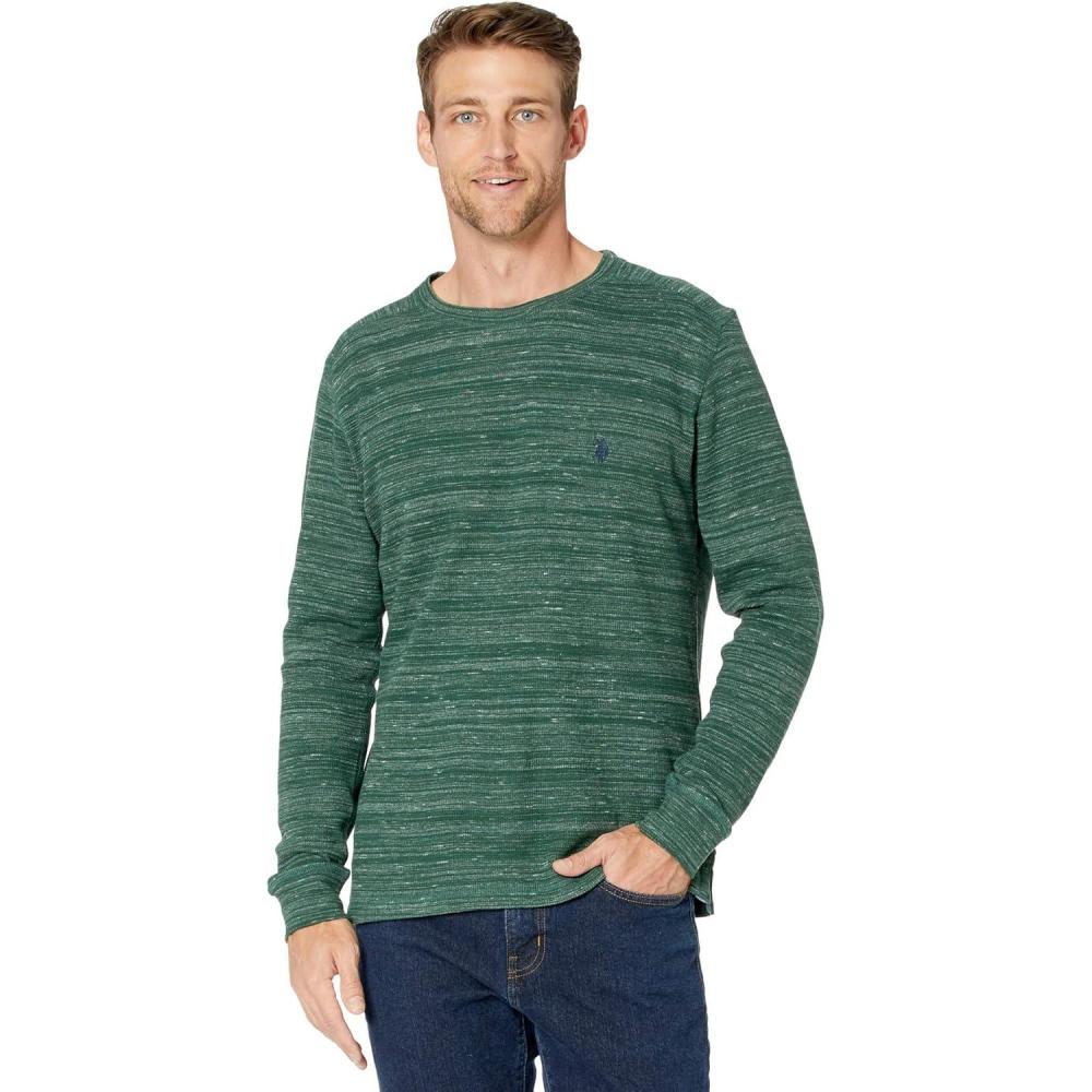 image:imageUS Polo Assn Mens Spece Dye Crew Neck Thermal ShirtForest Peak
