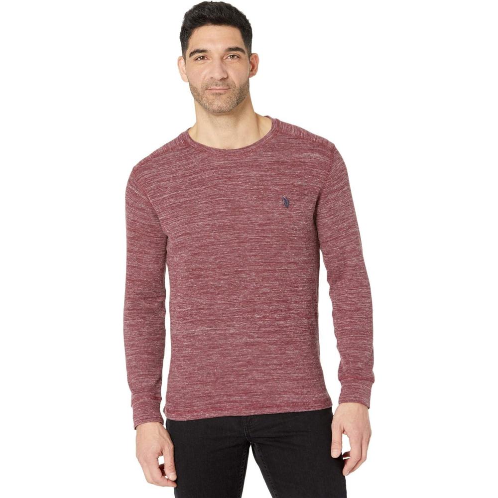 image:imageUS Polo Assn Mens Spece Dye Crew Neck Thermal ShirtMaroon Fall