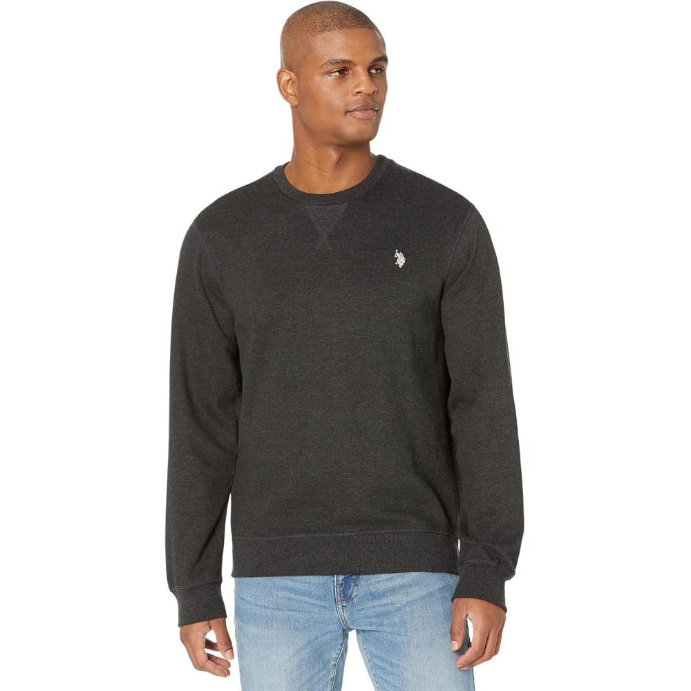 image:imageUS Polo Assn mens Long Sleeve Popover Crew Neck Fleece SweatshirtBlack Heather