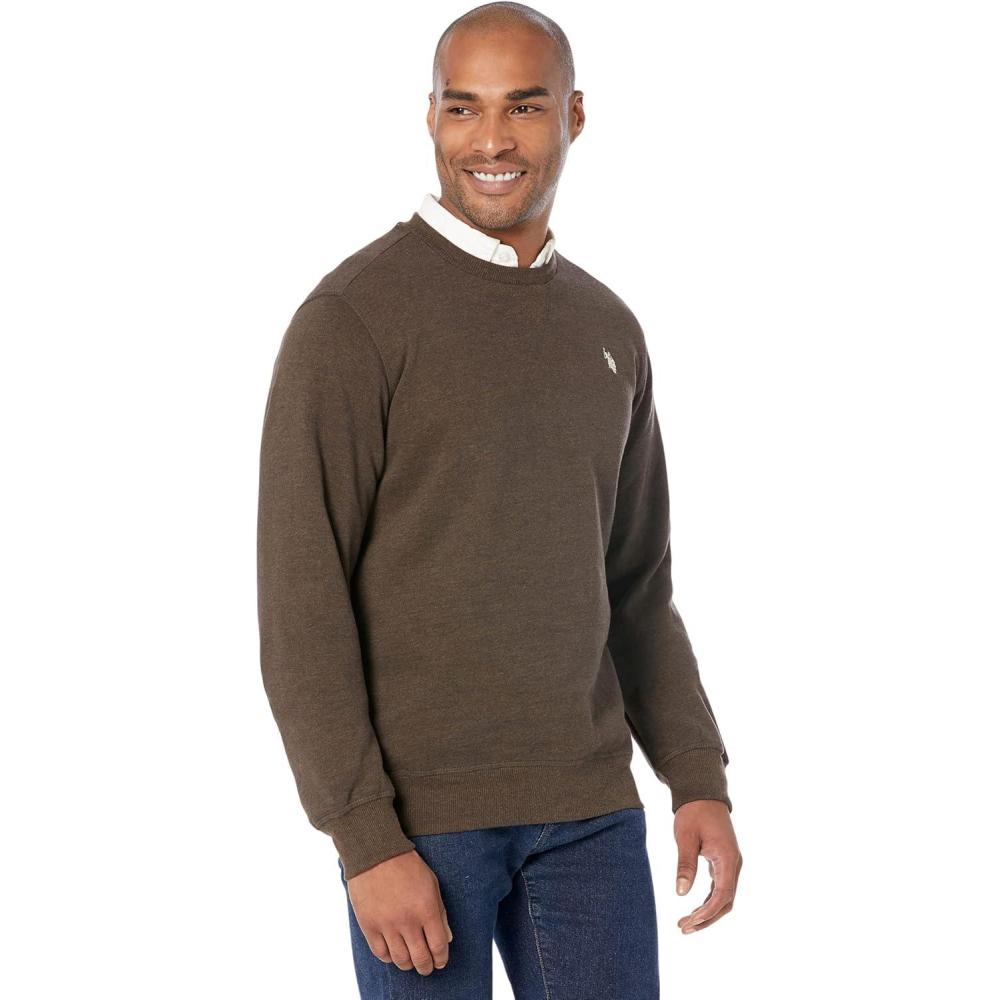 image:imageUS Polo Assn mens Long Sleeve Popover Crew Neck Fleece SweatshirtBrown Heather
