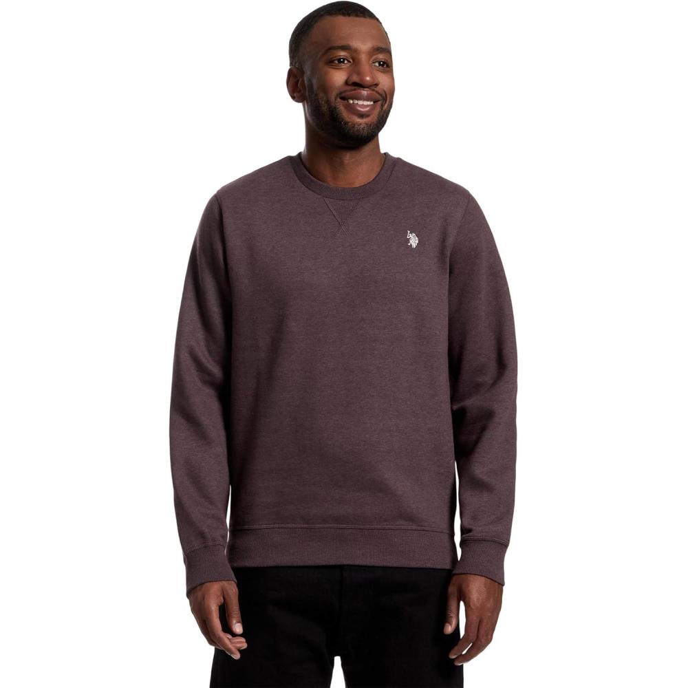 image:imageUS Polo Assn mens Long Sleeve Popover Crew Neck Fleece SweatshirtBrown Maple Heather