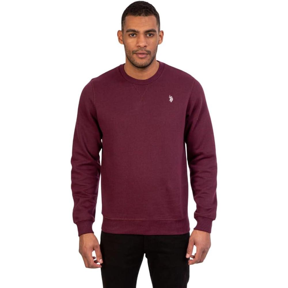 image:imageUS Polo Assn mens Long Sleeve Popover Crew Neck Fleece SweatshirtBurgundy Heather