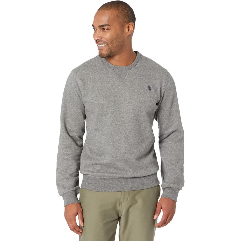 image:imageUS Polo Assn mens Long Sleeve Popover Crew Neck Fleece SweatshirtCampus Heather Grey