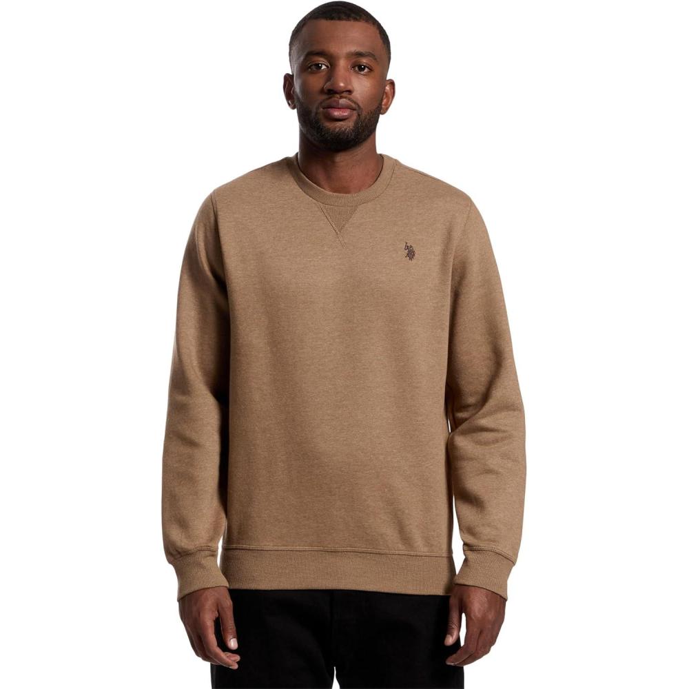 image:imageUS Polo Assn mens Long Sleeve Popover Crew Neck Fleece SweatshirtCoffee Heather
