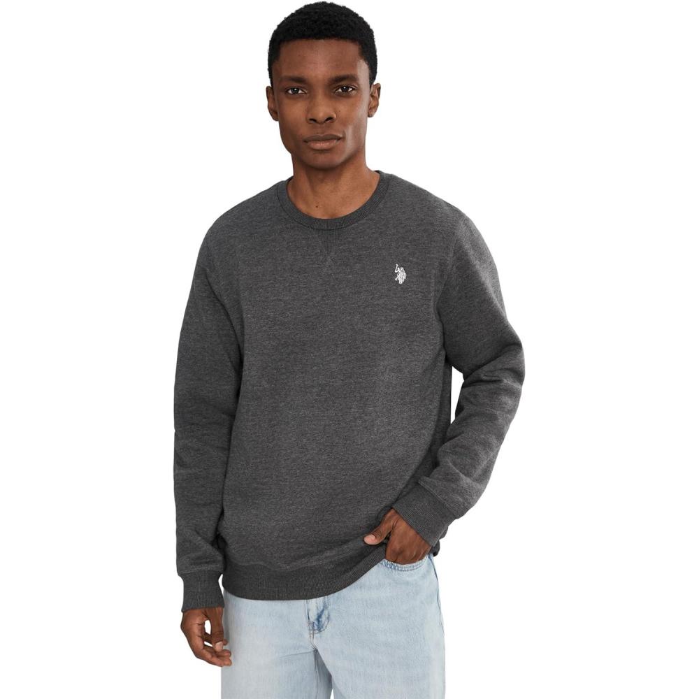 image:imageUS Polo Assn mens Long Sleeve Popover Crew Neck Fleece SweatshirtDark Heather Grey