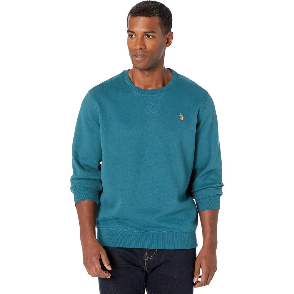 image:imageUS Polo Assn mens Long Sleeve Popover Crew Neck Fleece SweatshirtHudson Teal