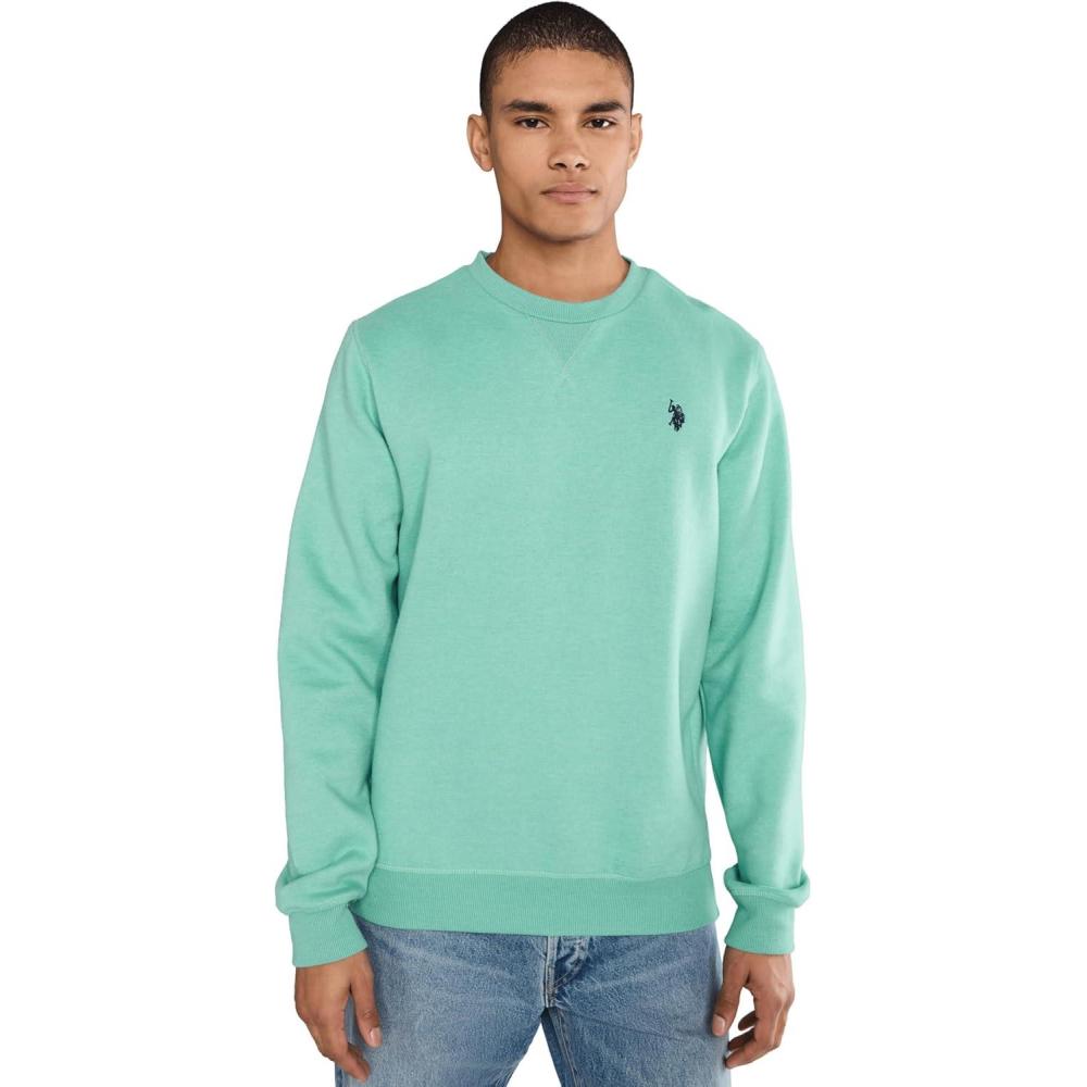image:imageUS Polo Assn mens Long Sleeve Popover Crew Neck Fleece SweatshirtJade Stone Heather