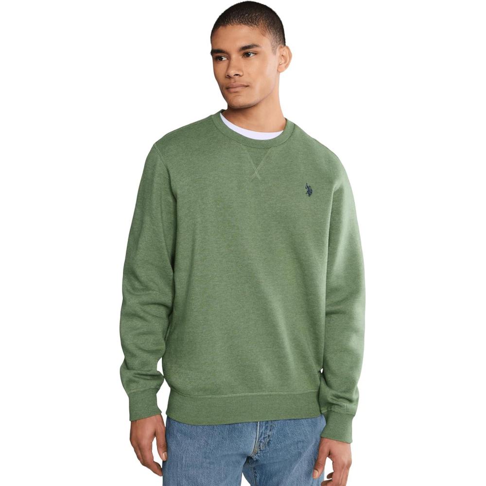 image:imageUS Polo Assn mens Long Sleeve Popover Crew Neck Fleece SweatshirtMoss Mountain Heather