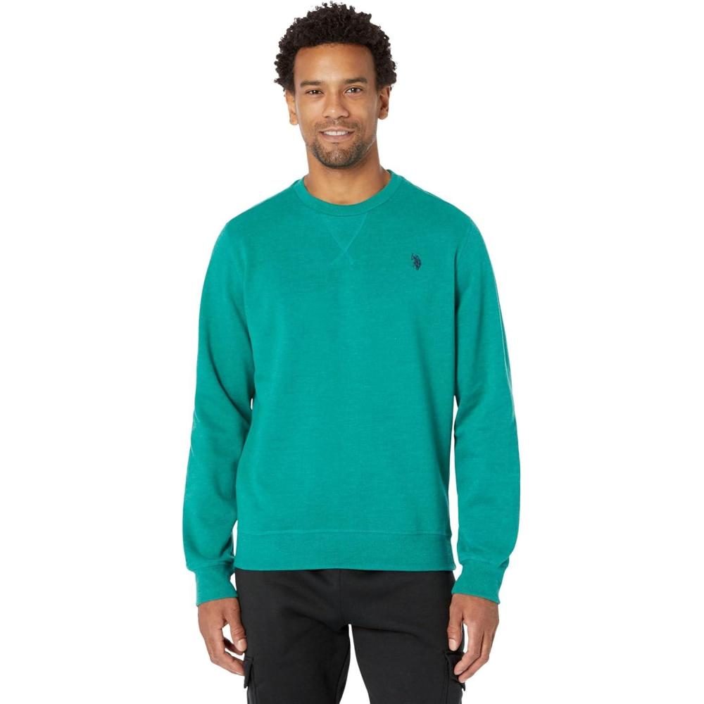 image:imageUS Polo Assn mens Long Sleeve Popover Crew Neck Fleece SweatshirtPeacock Heather