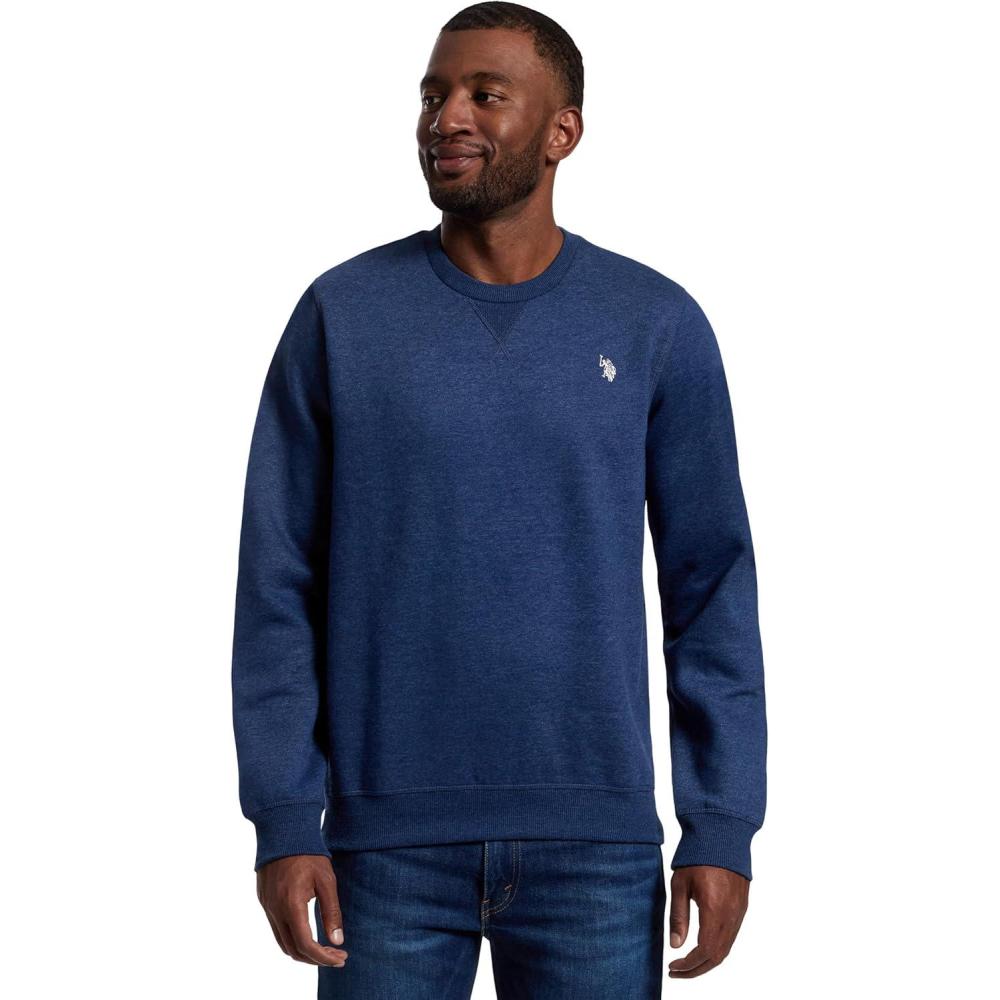 image:imageUS Polo Assn mens Long Sleeve Popover Crew Neck Fleece SweatshirtRinse Blue Heather