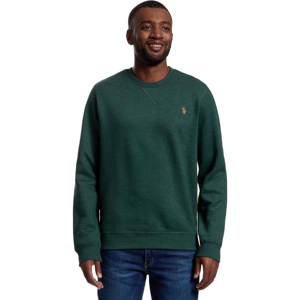image:imageUS Polo Assn mens Long Sleeve Popover Crew Neck Fleece SweatshirtWild Teal Heather