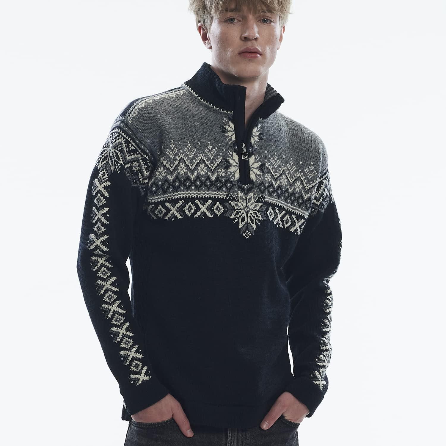 image:imageDale of Norway 140th Anniversary Mens Sweater 100 Lightweight Wool Ski Sweater Mens Sweaters and PulloversBlack Smoke Offwhite