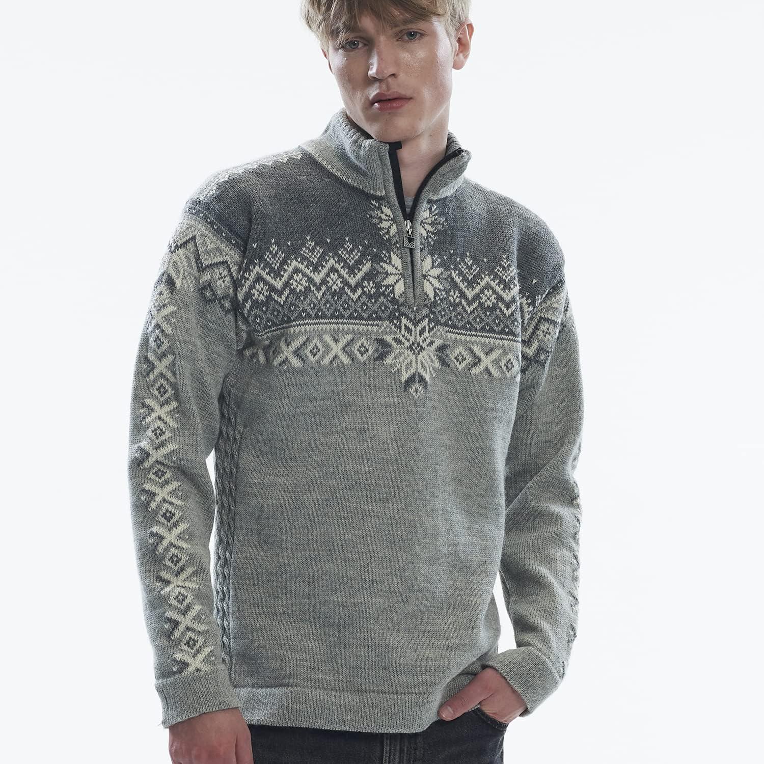 image:imageDale of Norway 140th Anniversary Mens Sweater 100 Lightweight Wool Ski Sweater Mens Sweaters and PulloversLightcharcoal Smoke Offwhite