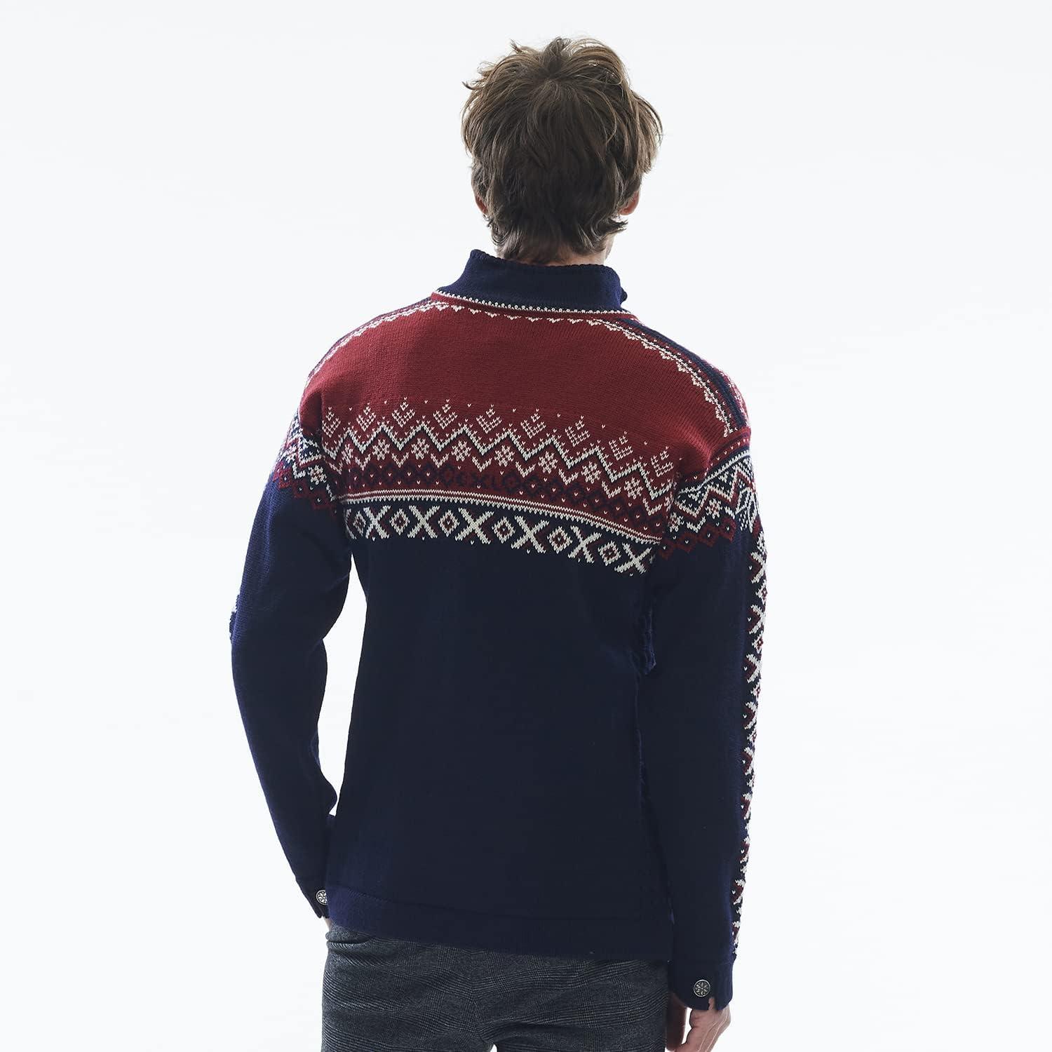 image:imageDale of Norway 140th Anniversary Mens Sweater 100 Lightweight Wool Ski Sweater Mens Sweaters and PulloversNavy Red Rose Offwhite