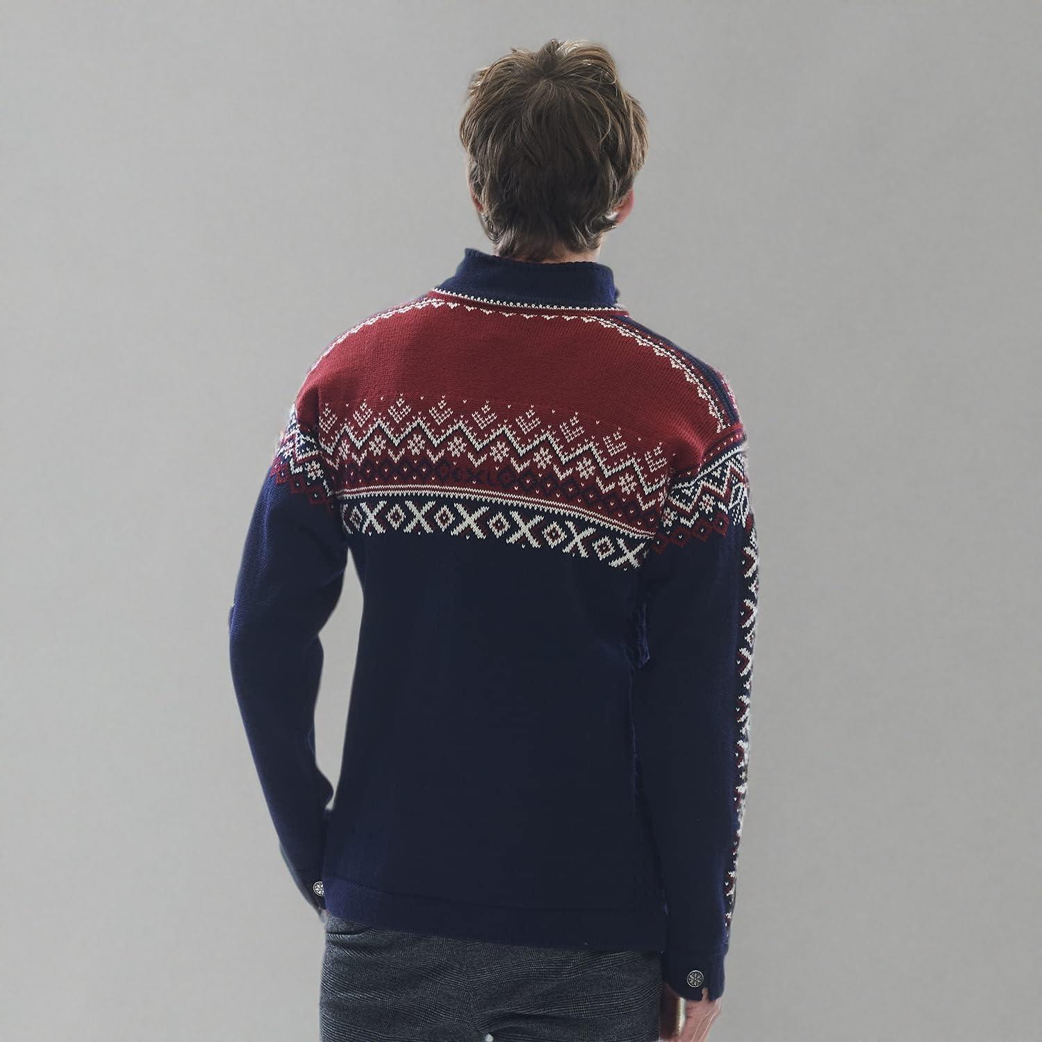 image:imageDale of Norway 140th Anniversary Mens Sweater 100 Lightweight Wool Ski Sweater Mens Sweaters and PulloversNavy Red Rose Offwhite
