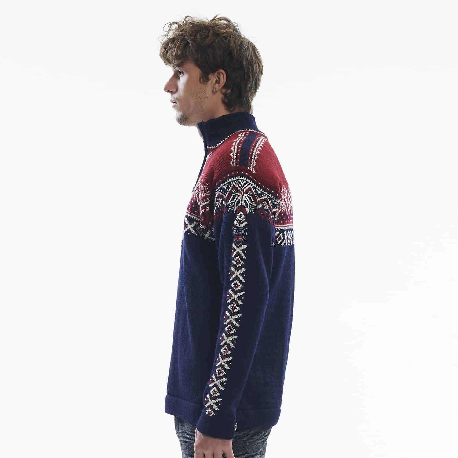 image:imageDale of Norway 140th Anniversary Mens Sweater 100 Lightweight Wool Ski Sweater Mens Sweaters and PulloversNavy Red Rose Offwhite