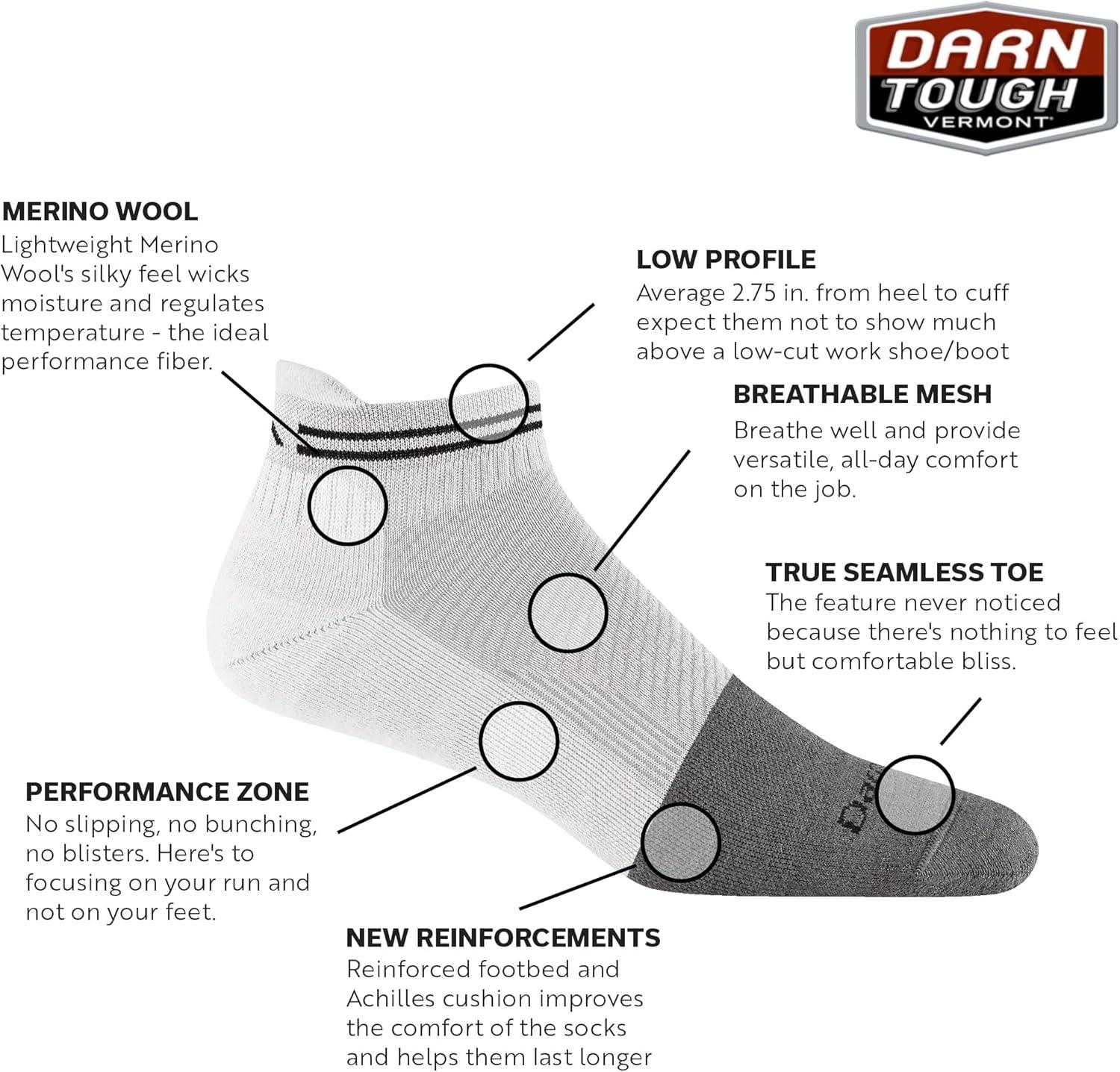 image:imageDarn Tough Vermont Steely No Show Tab Lightweight Mens Socks Full Cushion Toe Box Running Socks for Men Style 2211Cement White